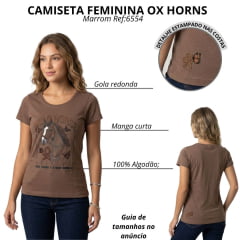 Camiseta Feminina Ox Horns Marrom Com Estampa De Cavalo Strass Ref:6554
