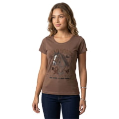 Camiseta Feminina Ox Horns Marrom Com Estampa De Cavalo Strass Ref:6554