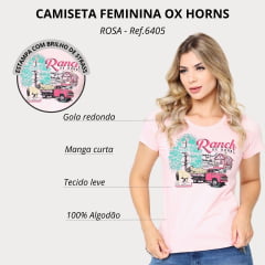 Camiseta Feminina Ox Horns Rosa Com Brilho Ranch Ref: 6405