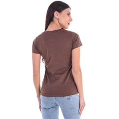 Camiseta Feminina Ox Horns T-Shirt Marrom Manga Curta Estampa Chapéu E Bota Com Brilho Ref:6531