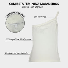 Camiseta Feminina Regata Os Moiadeiros Branca 1 Ombro só (Nula Manga) Logo Bordada - REF: CMRF33