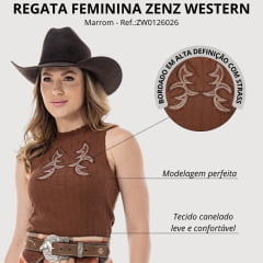 Regata Feminina Zenz The Bear Marrom Com Bordado Strass Branco e Marrom REF:ZW0126026