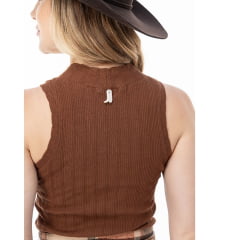 Regata Feminina Zenz The Bear Marrom Com Bordado Strass Branco e Marrom REF:ZW0126026