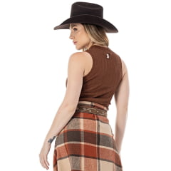 Regata Feminina Zenz The Bear Marrom Com Bordado Strass Branco e Marrom REF:ZW0126026