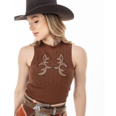 Regata Feminina Zenz The Bear Marrom Com Bordado Strass Branco e Marrom REF:ZW0126026 Regata Feminina Zenz The Bear Marrom Com Bordado Strass Branco e Marrom REF:ZW0126026