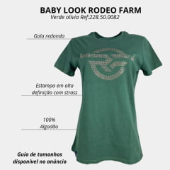 Camiseta Feminina Rodeo Farm Baby Look Manga Curta Verde Oliva Logo Com Strass Ref 228500082