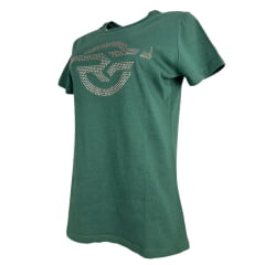 Camiseta Feminina Rodeo Farm Baby Look Manga Curta Verde Oliva Logo Com Strass Ref 228500082