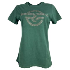 Camiseta Feminina Rodeo Farm Baby Look Manga Curta Verde Oliva Logo Com Strass Ref 228500082