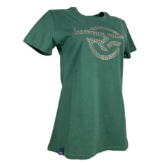 Camiseta Feminina Rodeo Farm Baby Look Manga Curta Verde Oliva Logo Com Strass Ref 228500082