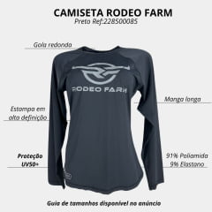 Camiseta Feminina Rodeo Farm UV50+ Haglan Manga Curta Fitness Preto Ref 228500085