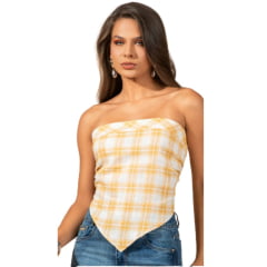  Cropped Feminino Stabulos Sem Alças Lenço Xadrez Amarelo Ref:STB659