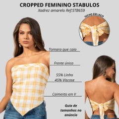 Cropped Feminino Stabulos Sem Alças Lenço Xadrez Amarelo Ref:STB659