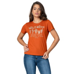 Camiseta Feminina Stabulos TShirt Manga Curta Terra Cota Estampada Wild West Ref:STB583