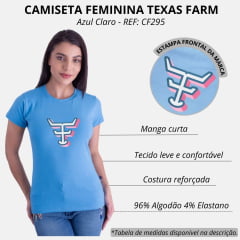 Camiseta Feminina Texas Farm Azul BB Babylook Manga Curta Com Logo Rosa BB/Azul  REF: CF295