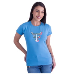 Camiseta Feminina Texas Farm Azul BB Babylook Manga Curta Com Logo Rosa BB/Azul  REF: CF295