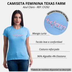 Camiseta Feminina Texas Farm Azul BB Babylook Manga Curta Com Logo Rosa BB REF: CF292