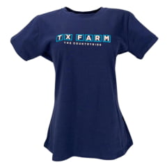 Camiseta Feminina Texas Farm Azul Com Logo Branca Ref:CF130