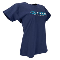 Camiseta Feminina Texas Farm Azul Com Logo Branca Ref:CF130