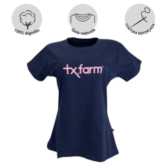 Camiseta Feminina Texas Farm Azul Com Logo Rosa Ref: CF129