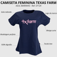 Camiseta Feminina Texas Farm Azul Com Logo Rosa Ref: CF129