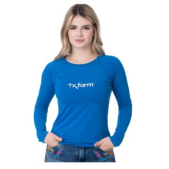 Camiseta Feminina Texas Farm Azul Profundo UV50+ Manga Longa C/Logo Branco REF: UVF001