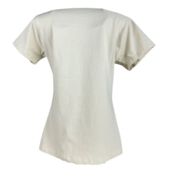 Camiseta Feminina Texas Farm Baby Look Bege Manga Curta Com Logo Estampado Azul Claro Ref:CF340