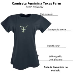 Camiseta Feminina Texas Farm Baby Look Hidden Glow Manga Curta Preto Com Logo Verde Neon Ref:CF322