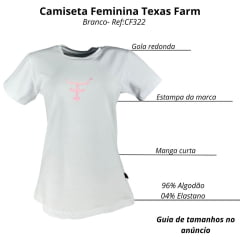 Camiseta Feminina Texas Farm Baby Look Manga Curta Branco Com Logo Aplicado Rosa Neon Ref:CF322