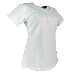 Camiseta Feminina Texas Farm Baby Look Manga Curta Branco Com Logo Aplicado Rosa Neon Ref:CF322