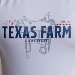 Camiseta Feminina Texas Farm Baby Look Manga Curta Branco Estampada Em Azul E Vermelho Ref:CF352
