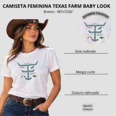 Camiseta Feminina Texas Farm Baby Look Manga Curta Branco REF:CF282