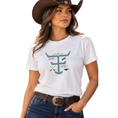 Camiseta Feminina Texas Farm Baby Look Manga Curta Branco REF:CF282