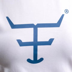 Camiseta Feminina Texas Farm Baby Look Manga Curta Branco Logo Azul Ref:CF354