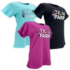 Camiseta Feminina Texas Farm Baby Look Manga Curta C/ Estampa Ref:CF269