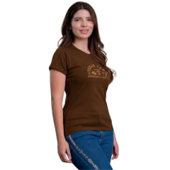 Camiseta Feminina Texas Farm Baby Look Manga Curta Marrom Café Estampado Ref:CF367