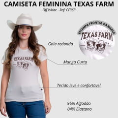 Camiseta Feminina Texas Farm Baby Look Manga Curta Off White Estampa Cachorro Ref:CF363