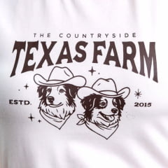 Camiseta Feminina Texas Farm Baby Look Manga Curta Off White Estampa Cachorro Ref:CF363