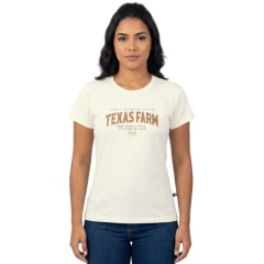 Camiseta Feminina Texas Farm Baby Look Off White Logo Marrom Claro - Ref:CF359