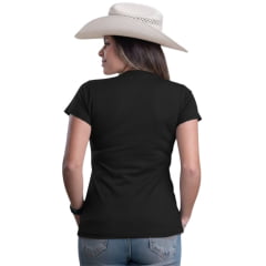 Camiseta Feminina Texas Farm Baby Look Manga Curta Preto Estampa De Laçador Ref:CF242