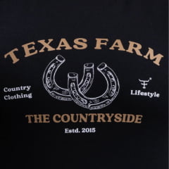 Camiseta Feminina Texas Farm Baby Look Manga Curta Preto Estampa Dourado E Branco Ref:CF349