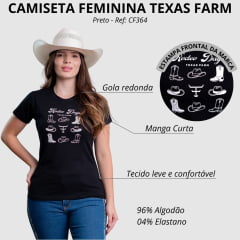 Camiseta Feminina Texas Farm Baby Look Manga Curta Preto Estampada Ref:CF364