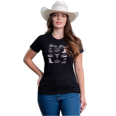 Camiseta Feminina Texas Farm Baby Look Manga Curta Preto Estampada Ref:CF364 Camiseta Feminina Texas Farm Baby Look Manga Curta Preto Estampada Ref:CF364