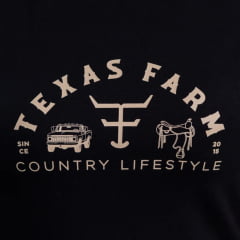 Camiseta Feminina Texas Farm Baby Look Manga Curta Preto Estampa Creme REF:CF367