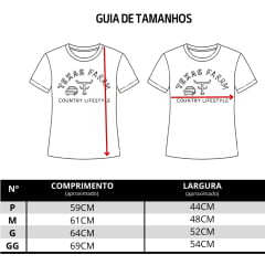 Camiseta Feminina Texas Farm Baby Look Manga Curta Preto Estampa Creme REF:CF367