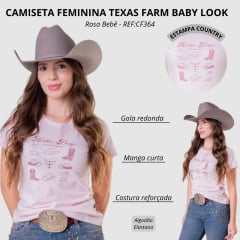 Camiseta Feminina Texas Farm Baby Look Manga Curta Rosa Bebe REF:CF364