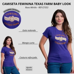 Camiseta Feminina Texas Farm Baby Look Manga Curta Roxo Mirtilo Estampa REF:CF353