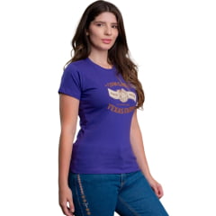 Camiseta Feminina Texas Farm Baby Look Manga Curta Roxo Mirtilo Estampa REF:CF353