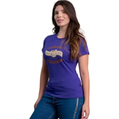 Camiseta Feminina Texas Farm Baby Look Manga Curta Roxo Mirtilo Estampa REF:CF353