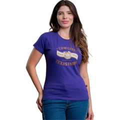 Camiseta Feminina Texas Farm Baby Look Manga Curta Roxo Mirtilo Estampa REF:CF353