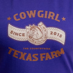 Camiseta Feminina Texas Farm Baby Look Manga Curta Roxo Mirtilo Estampa REF:CF353